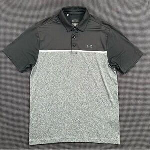 Under Armour Playoff Polo HeatGear Golf Shirt Gray Black Mens Medium
